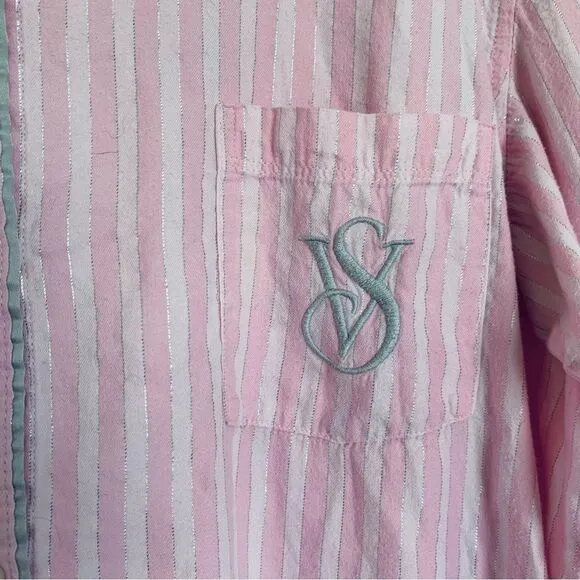 Victoria's Secret Women's Pink Striped Pajama Sleep Shirt Dress Nightgown | L