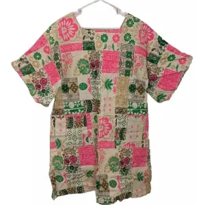 Vintage 1970’s Dress Short Sleeve Hippie Knee Length Patchwork Design Size M