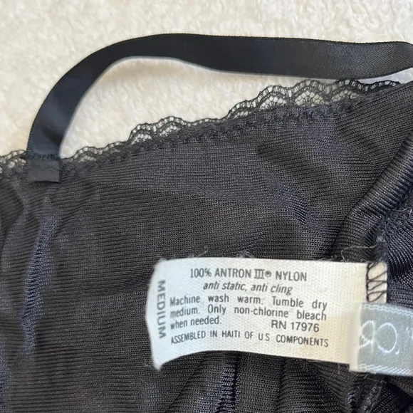 Vintage 80s Ashley Taylor Sz Medium Lingerie Satin Lace High Cut Bodysuit Black