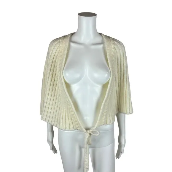Vintage 80s Cape Women's Small Cream Acrylic Poncho Tie Front