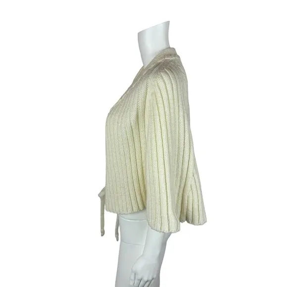 Vintage 80s Cape Women's Small Cream Acrylic Poncho Tie Front