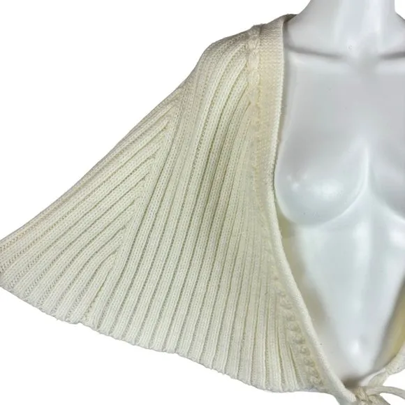 Vintage 80s Cape Women's Small Cream Acrylic Poncho Tie Front