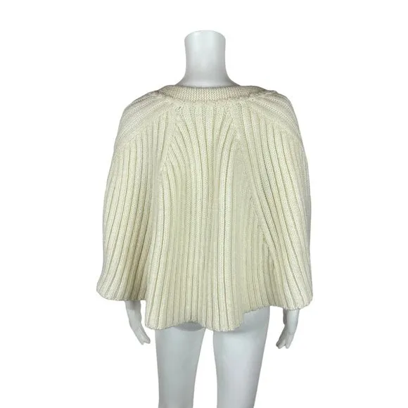Vintage 80s Cape Women's Small Cream Acrylic Poncho Tie Front