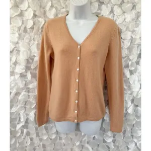 Vintage 90’s 100% Cashmere Apricot Womans Medium Cardigan Sweater 2 Ply