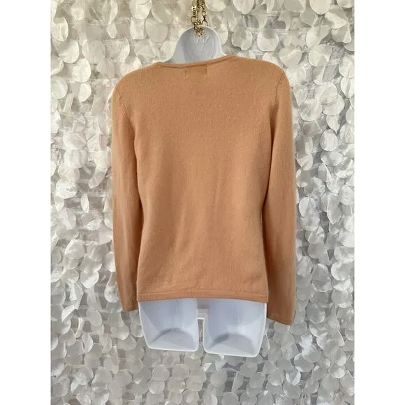 Vintage 90’s 100% Cashmere Apricot Womans Medium Cardigan Sweater 2 Ply