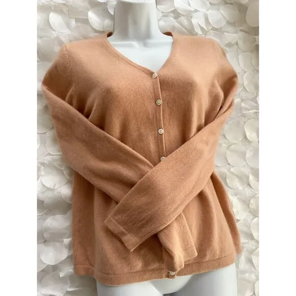 Vintage 90’s 100% Cashmere Apricot Womans Medium Cardigan Sweater 2 Ply