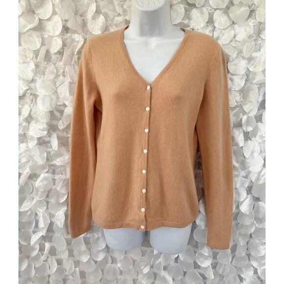 Vintage 90’s 100% Cashmere Apricot Womans Medium Cardigan Sweater 2 Ply