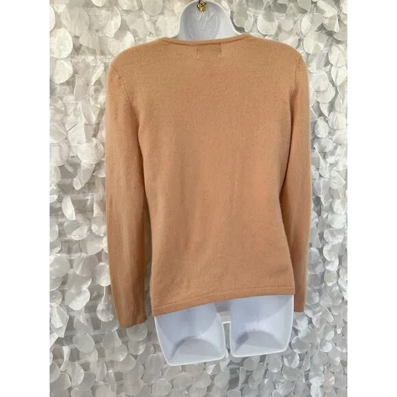 Vintage 90’s 100% Cashmere Apricot Womans Medium Cardigan Sweater 2 Ply
