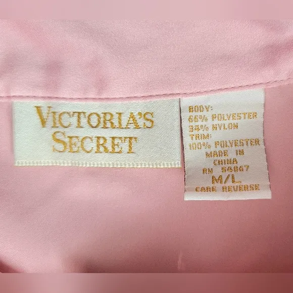 Vintage 90's Victoria's Secret Lace Button-Up Night Shirt Women's M/L Pink Satin