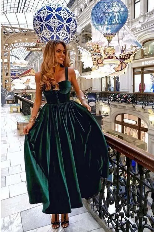 Vintage A-Line Spaghetti Straps Burgundy Velvet Prom Dresses  TP0835