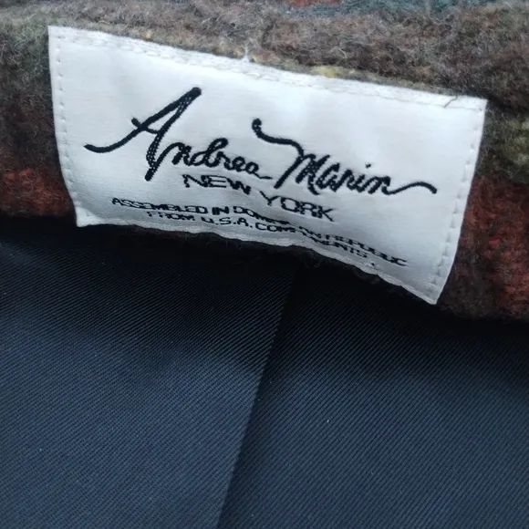 Vintage Andrea Marin Women's Wool Aztec Hood Coat size M Southwestern Old Money