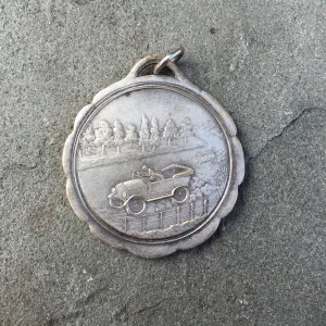 Vintage Antique Silver Racing Scene Pendant Circa Early 1900's