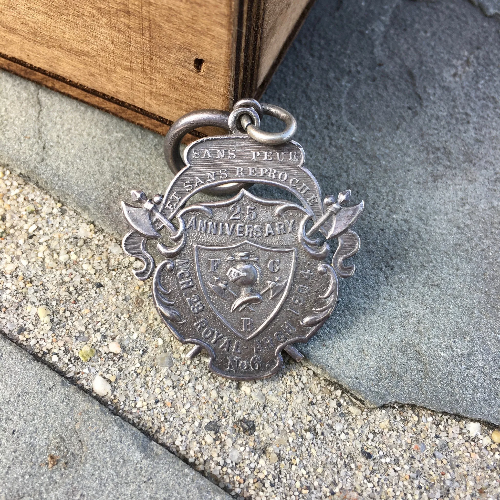 Vintage Antique Sterling Silver 25th Anniversary Royal Arch Pendant Circa 1904