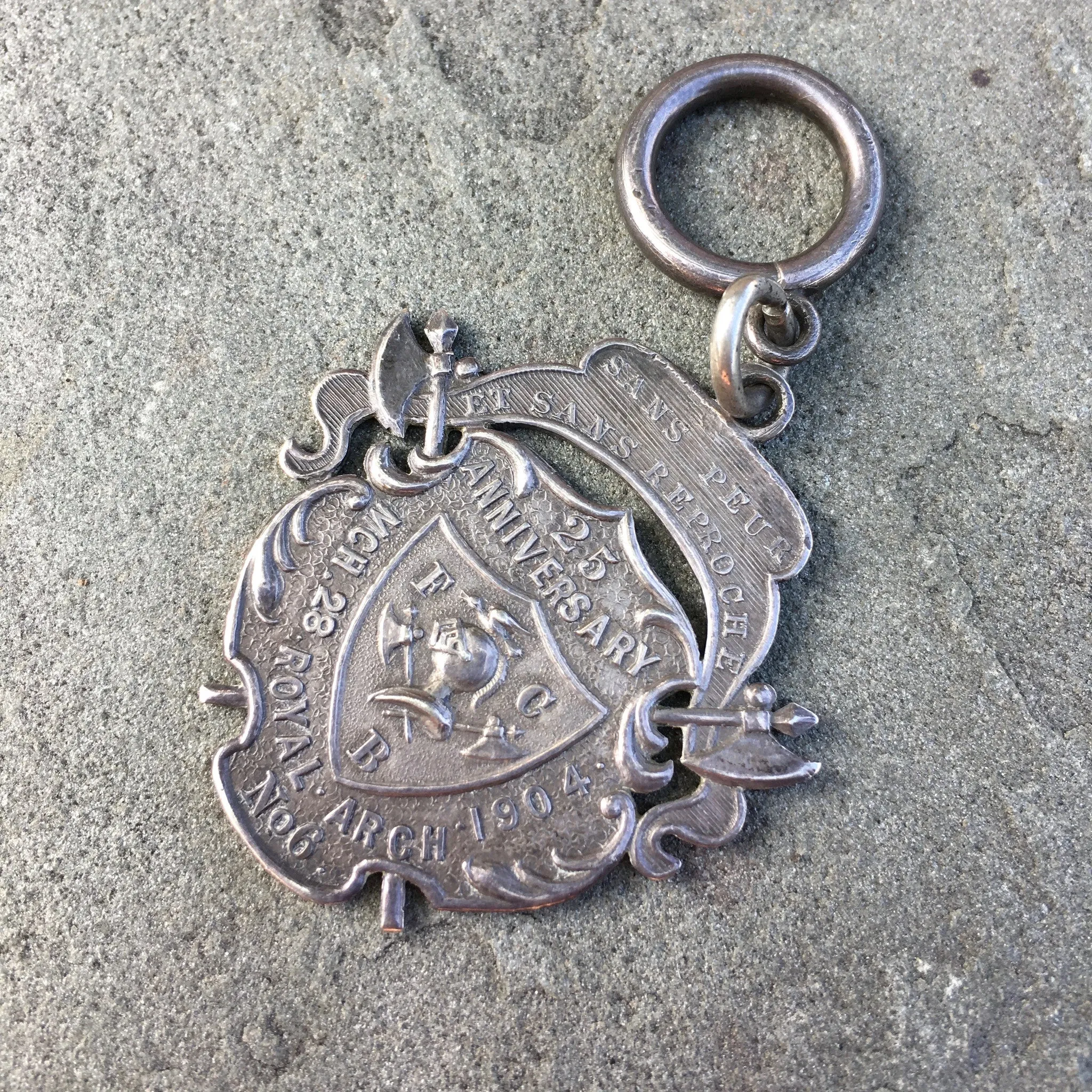 Vintage Antique Sterling Silver 25th Anniversary Royal Arch Pendant Circa 1904