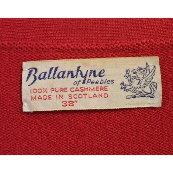 Vintage Ballantyne of Peebles‎ 100% Cashmere Cardigan Sweater 38 Red