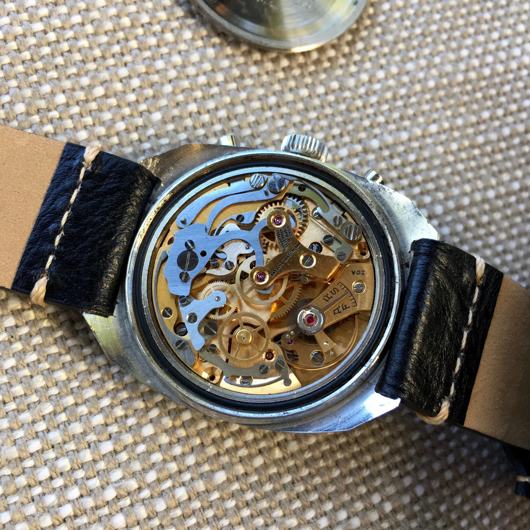 Vintage Baylor Steel Chronograph Venus 210 Brown Tropical Manual Wristwatch