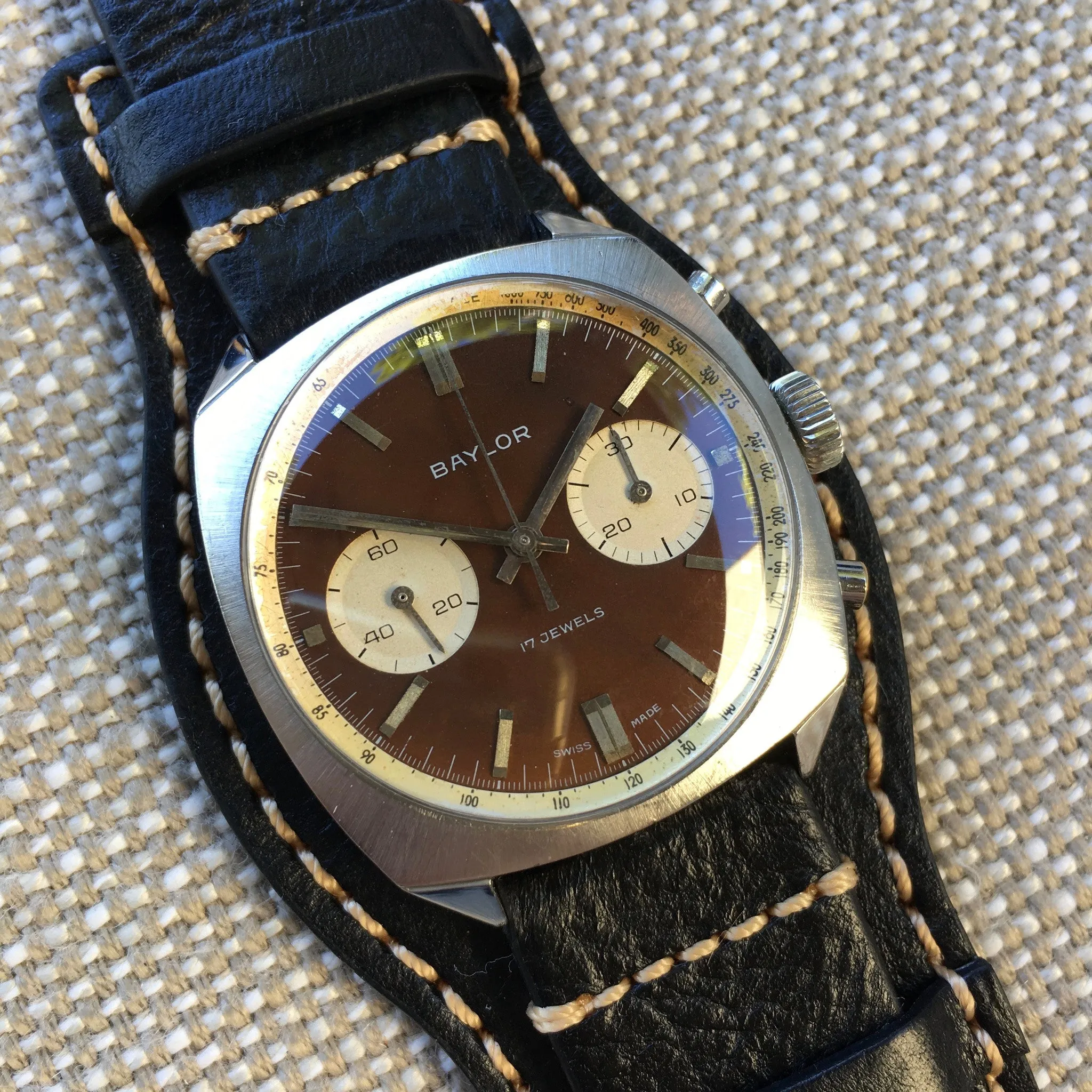 Vintage Baylor Steel Chronograph Venus 210 Brown Tropical Manual Wristwatch