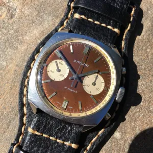 Vintage Baylor Steel Chronograph Venus 210 Brown Tropical Manual Wristwatch