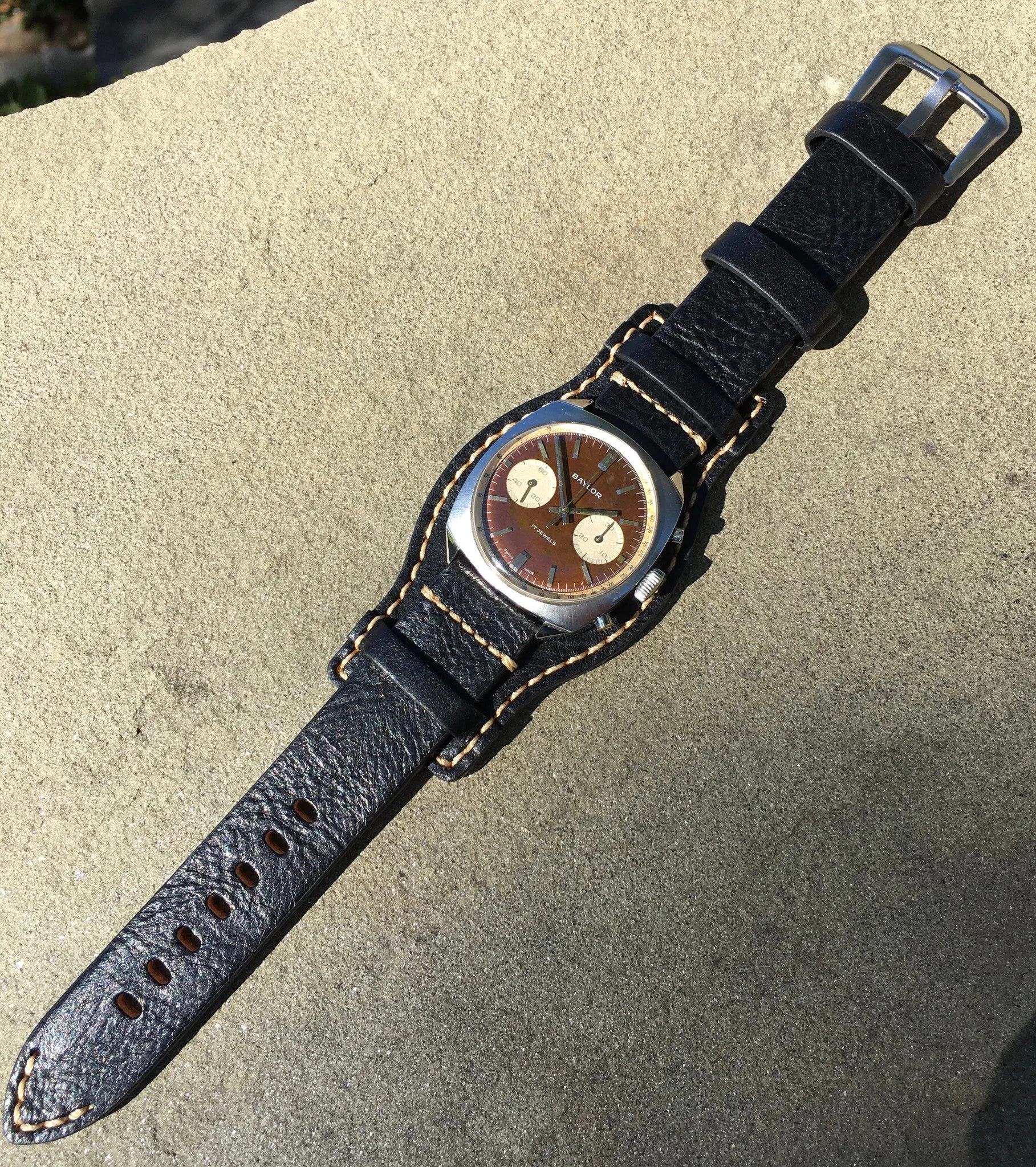 Vintage Baylor Steel Chronograph Venus 210 Brown Tropical Manual Wristwatch
