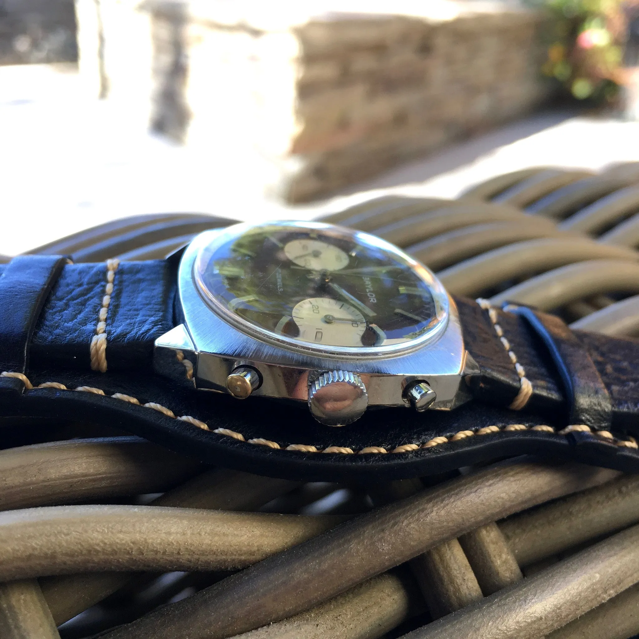 Vintage Baylor Steel Chronograph Venus 210 Brown Tropical Manual Wristwatch
