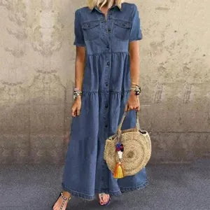 Vintage Belle™ | Women's Maxi Dress | Denim Style, Flowy Design, Comfortable Fit