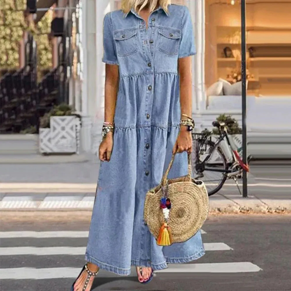 Vintage Belle™ | Women's Maxi Dress | Denim Style, Flowy Design, Comfortable Fit