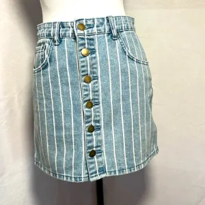 Vintage Billabong Acid Wash Pinstriped Button Front Denim Mini Jean Skirt Sz 27