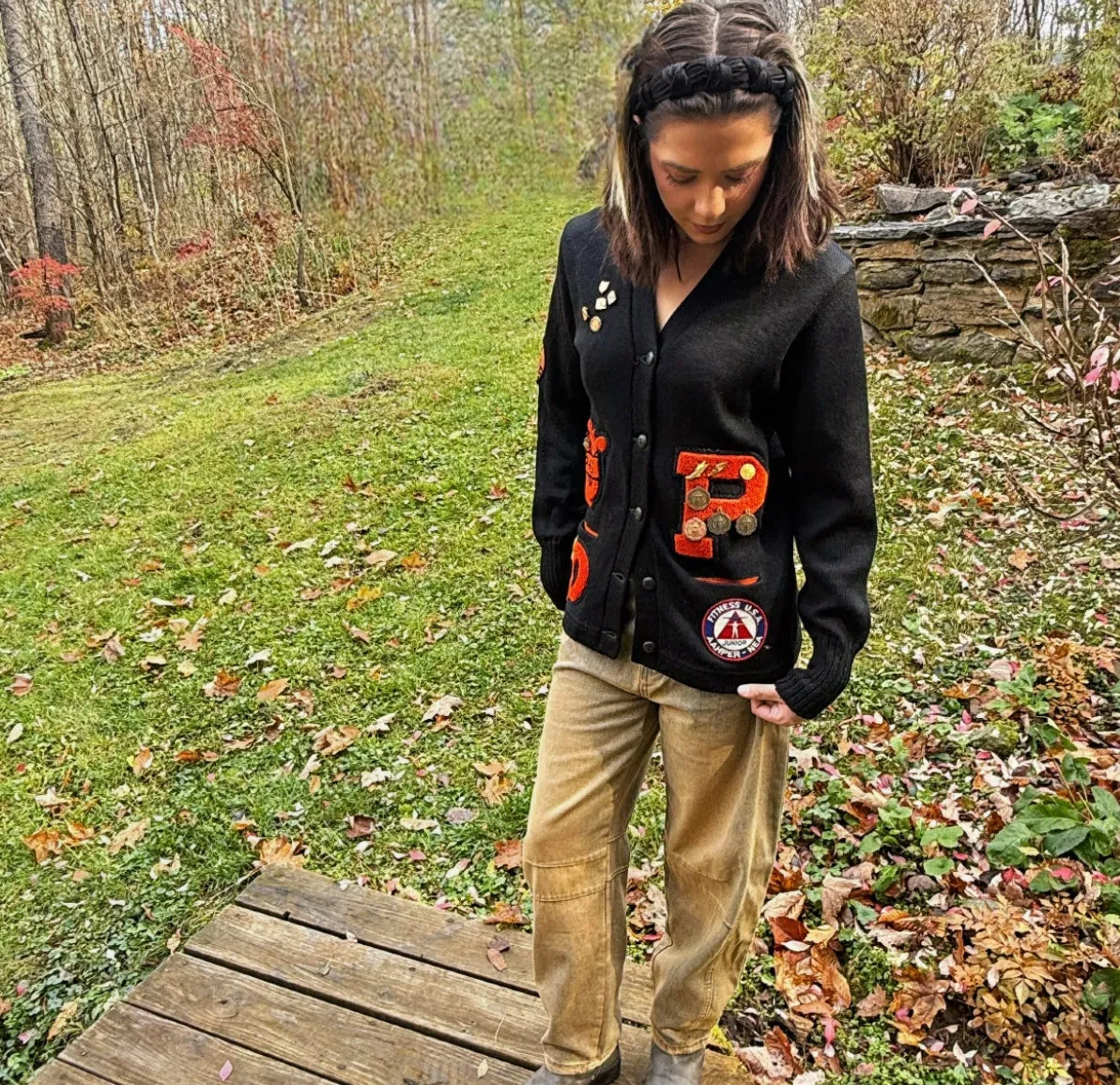 Vintage Black Letterman Cardigan