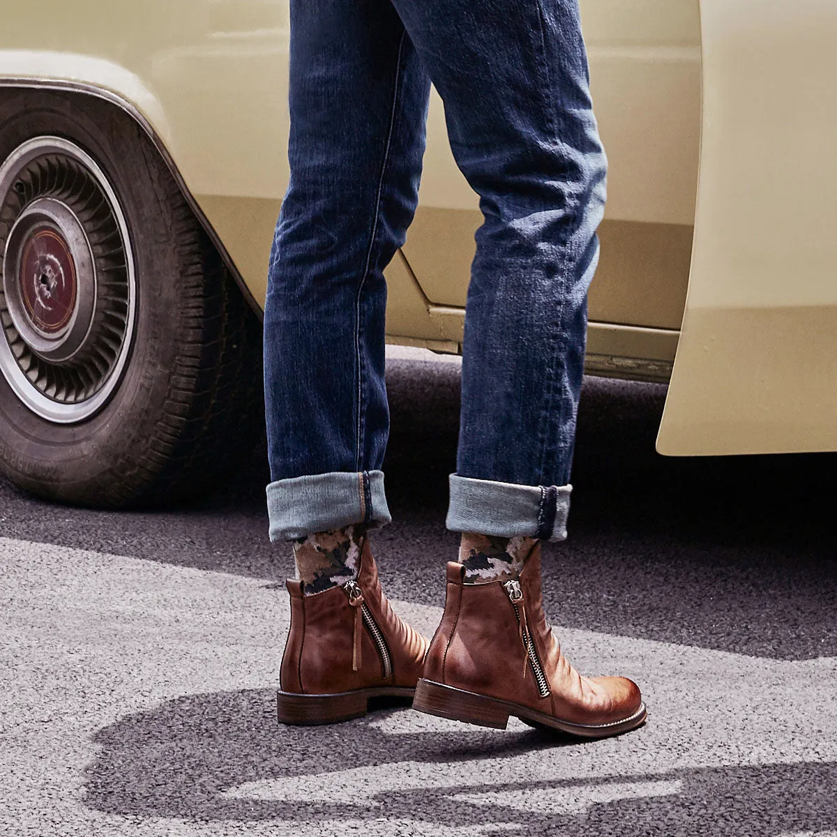Vintage British Men Leather Shoes Casual Round Toe Ankle Boots