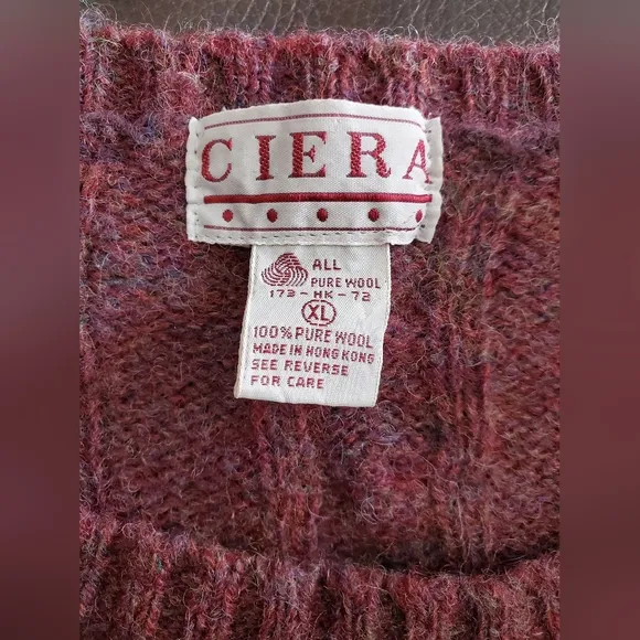 Vintage Ciera Fisherman 100% Wool Crew Neck Sweater Women's Size XL Classic