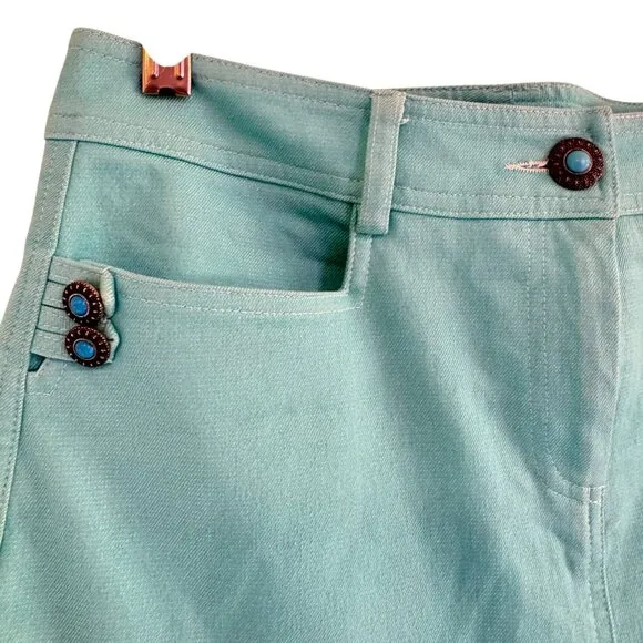 Vintage Cynthia Steffe Women's High Waist Turquoise Ruffle Bottom Denim Skirt Si
