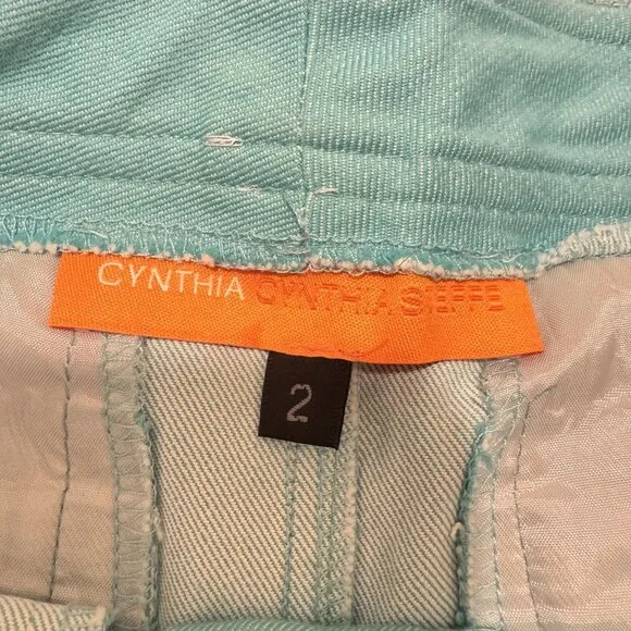 Vintage Cynthia Steffe Women's High Waist Turquoise Ruffle Bottom Denim Skirt Si