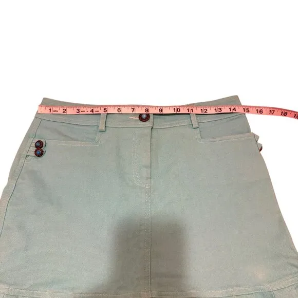 Vintage Cynthia Steffe Women's High Waist Turquoise Ruffle Bottom Denim Skirt Si