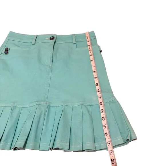Vintage Cynthia Steffe Women's High Waist Turquoise Ruffle Bottom Denim Skirt Si