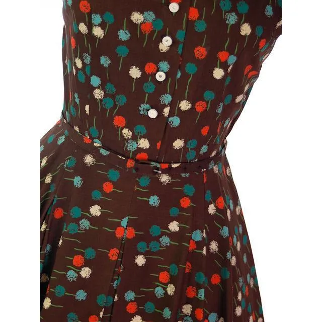 Vintage Dandelion Printed Circle Skirt Dress 1950s R&K Original 38-28-Free