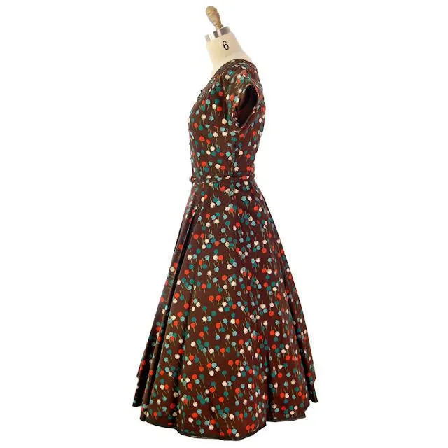 Vintage Dandelion Printed Circle Skirt Dress 1950s R&K Original 38-28-Free