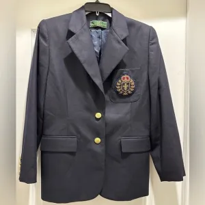 Vintage EMBASSY ROW Women's size 8P Wool Two Button Preppy Blazer Crest Emblem