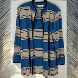 Vintage Exclusively Misook Blue and Ivory Stripe Slinky Cardigan Women's Size M