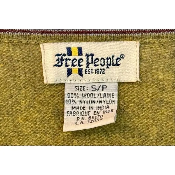 Vintage Free People 100% Wool V-Neck Long Sleeve Women's Lightweight Sweater S