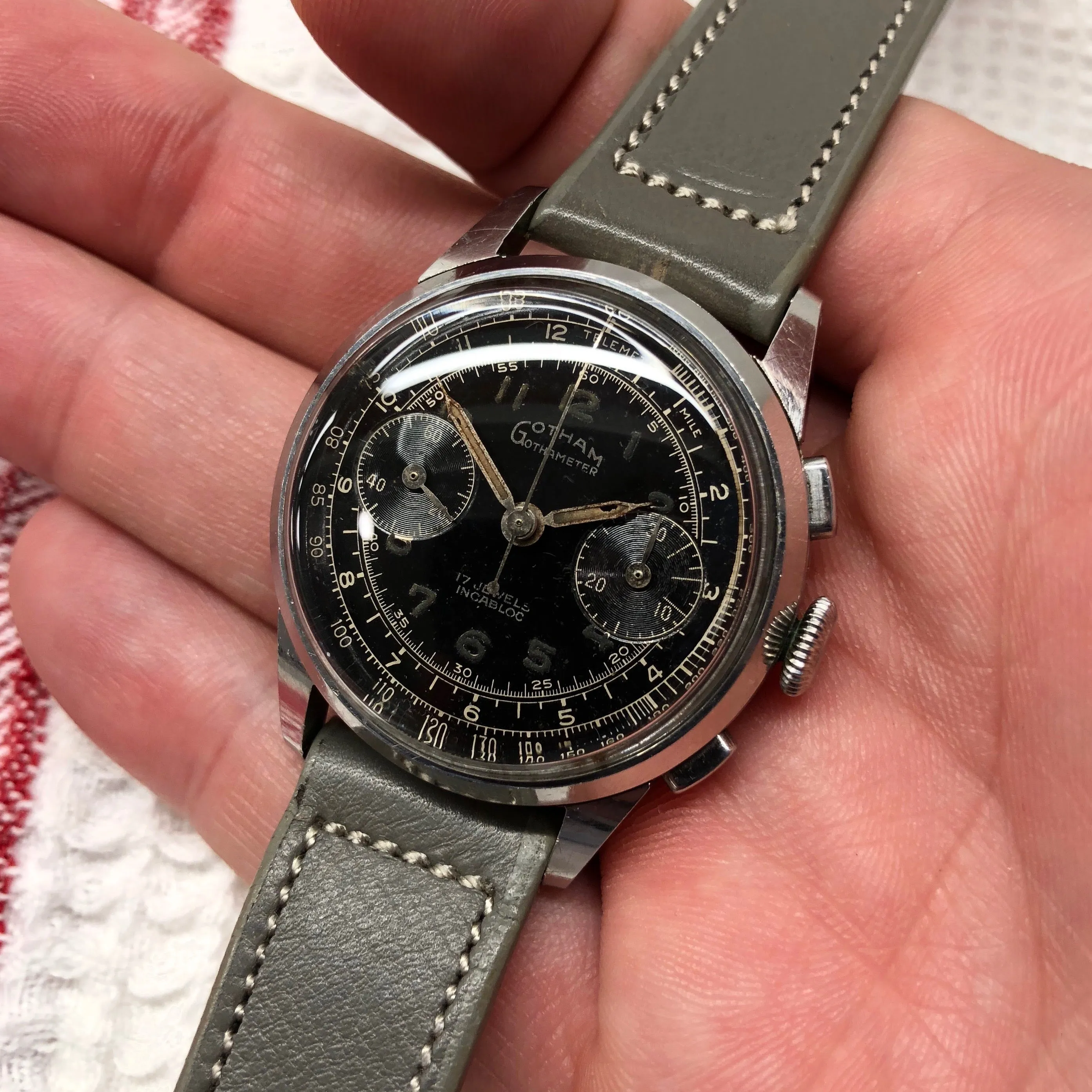 Vintage Gotham Gothameter Stainless Steel Chronograph Valjoux 92 Manual Wristwatch