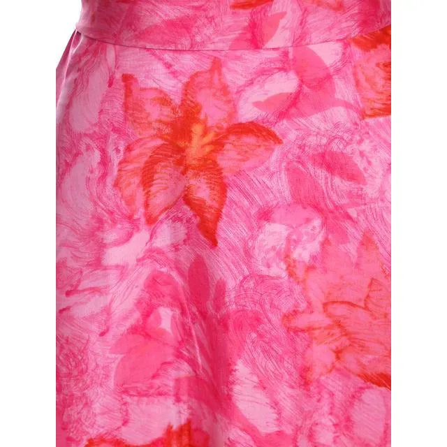 Vintage Hot Pink Printed Dress & Matching Hat 1950s 37-30-42