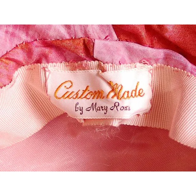 Vintage Hot Pink Printed Dress & Matching Hat 1950s 37-30-42