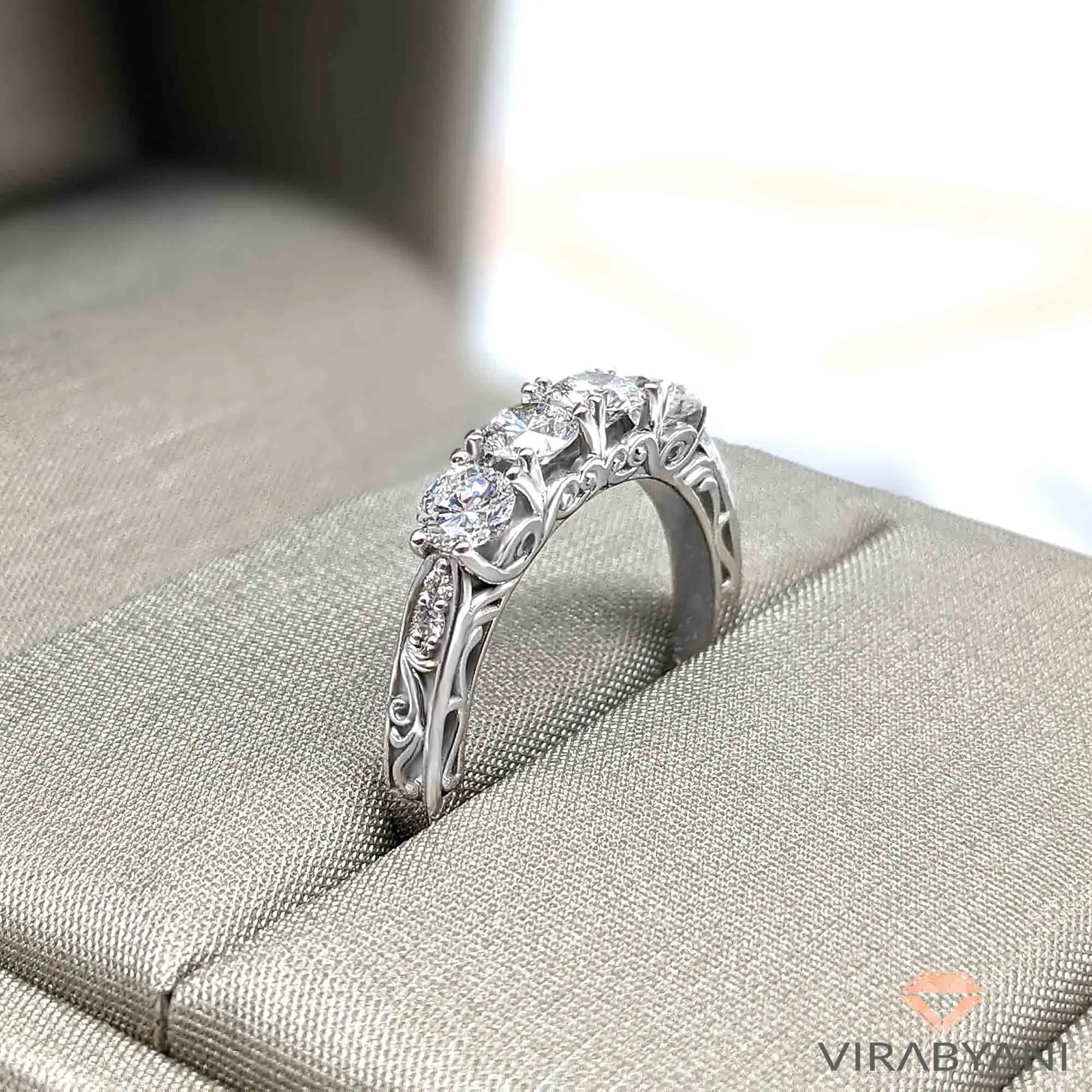 Vintage Inspired 1.0 ct. Diamond Wedding Band Four Stone