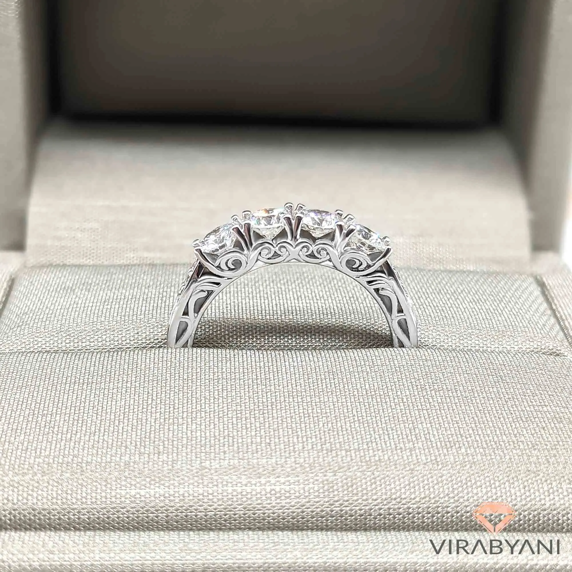 Vintage Inspired 1.0 ct. Diamond Wedding Band Four Stone
