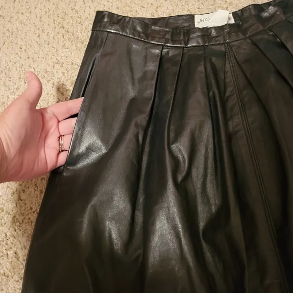 VINTAGE JH Collectibles Maxi Long 100% Leather Skirt Black Women's Size 14