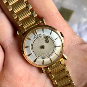 Vintage LeCoultre Mystery Dial 14K Yellow Gold Fancy Lugs Wristwatch Circa 1950s