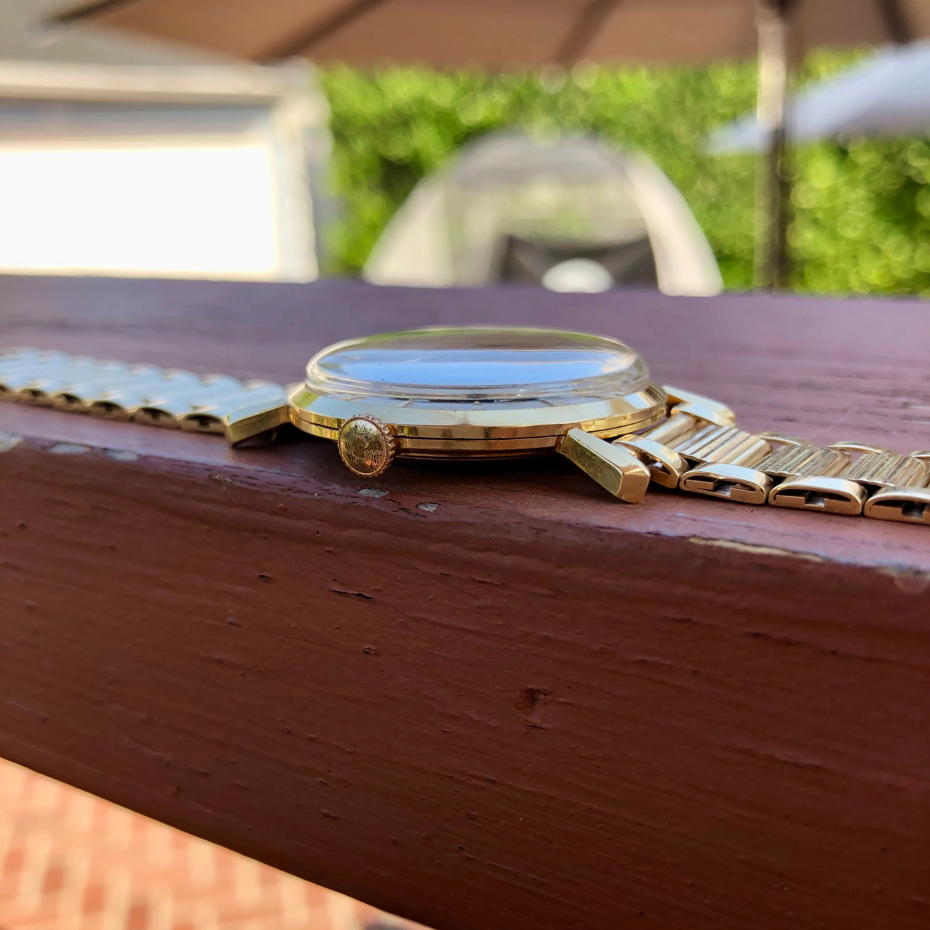 Vintage LeCoultre Mystery Dial 14K Yellow Gold Fancy Lugs Wristwatch Circa 1950s