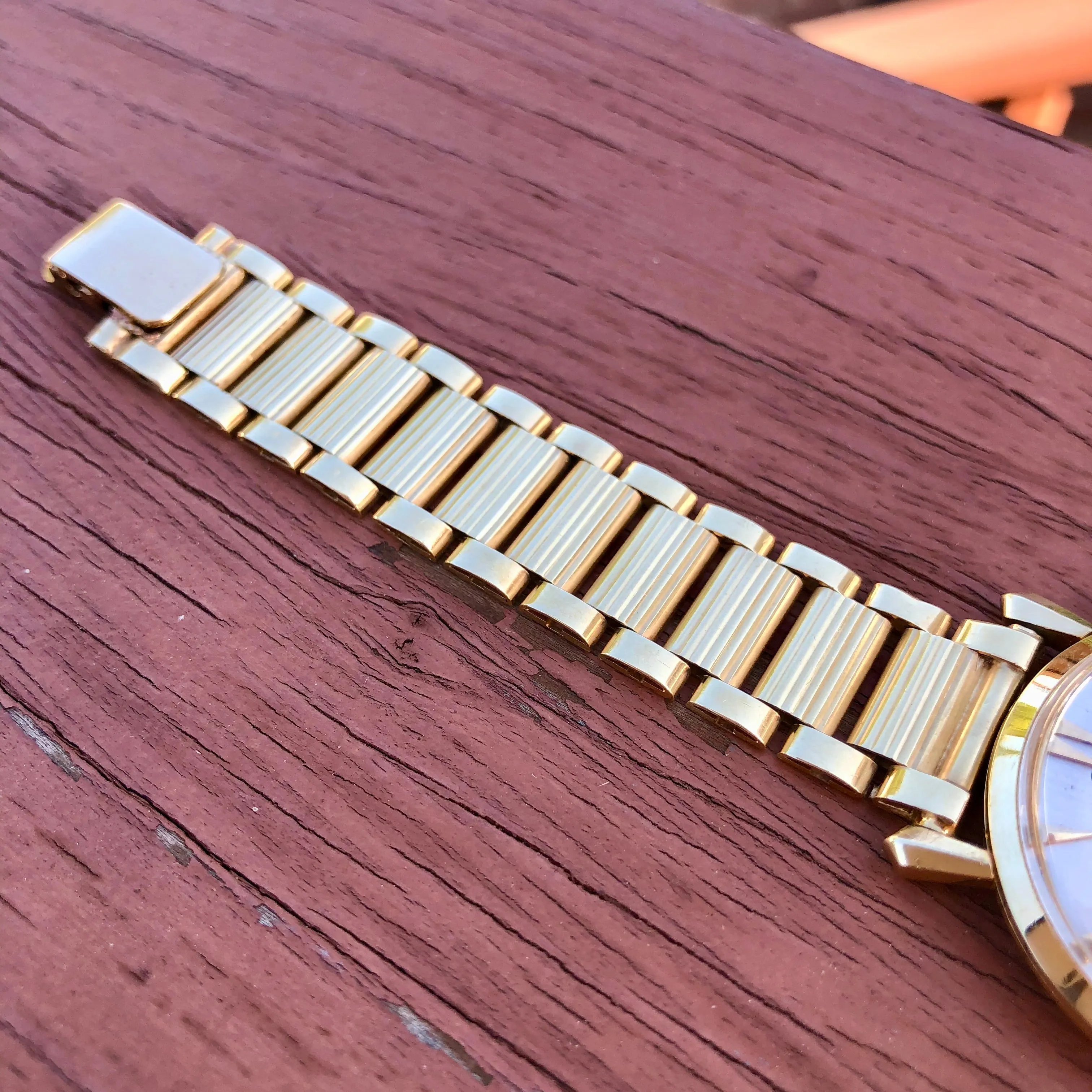 Vintage LeCoultre Mystery Dial 14K Yellow Gold Fancy Lugs Wristwatch Circa 1950s