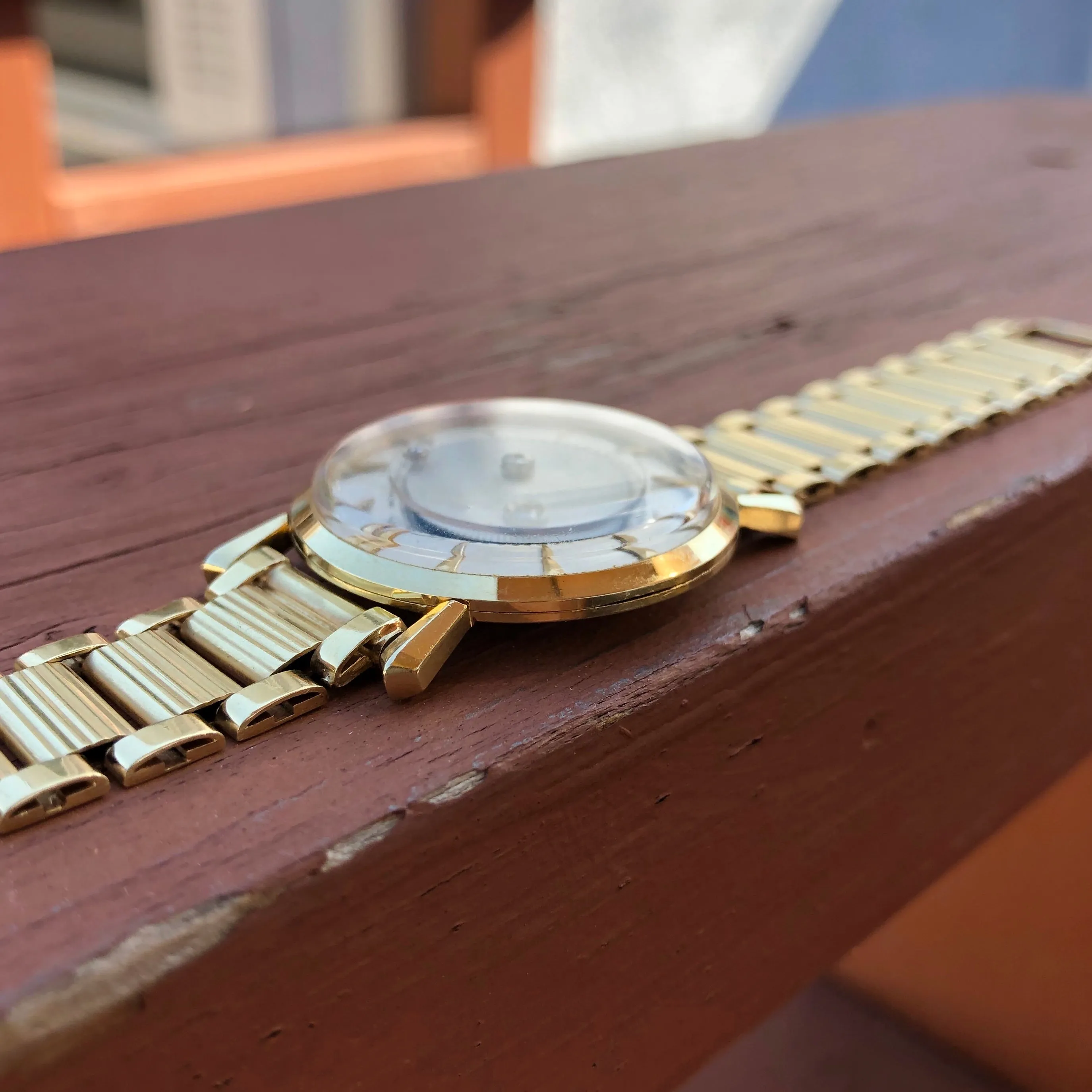 Vintage LeCoultre Mystery Dial 14K Yellow Gold Fancy Lugs Wristwatch Circa 1950s