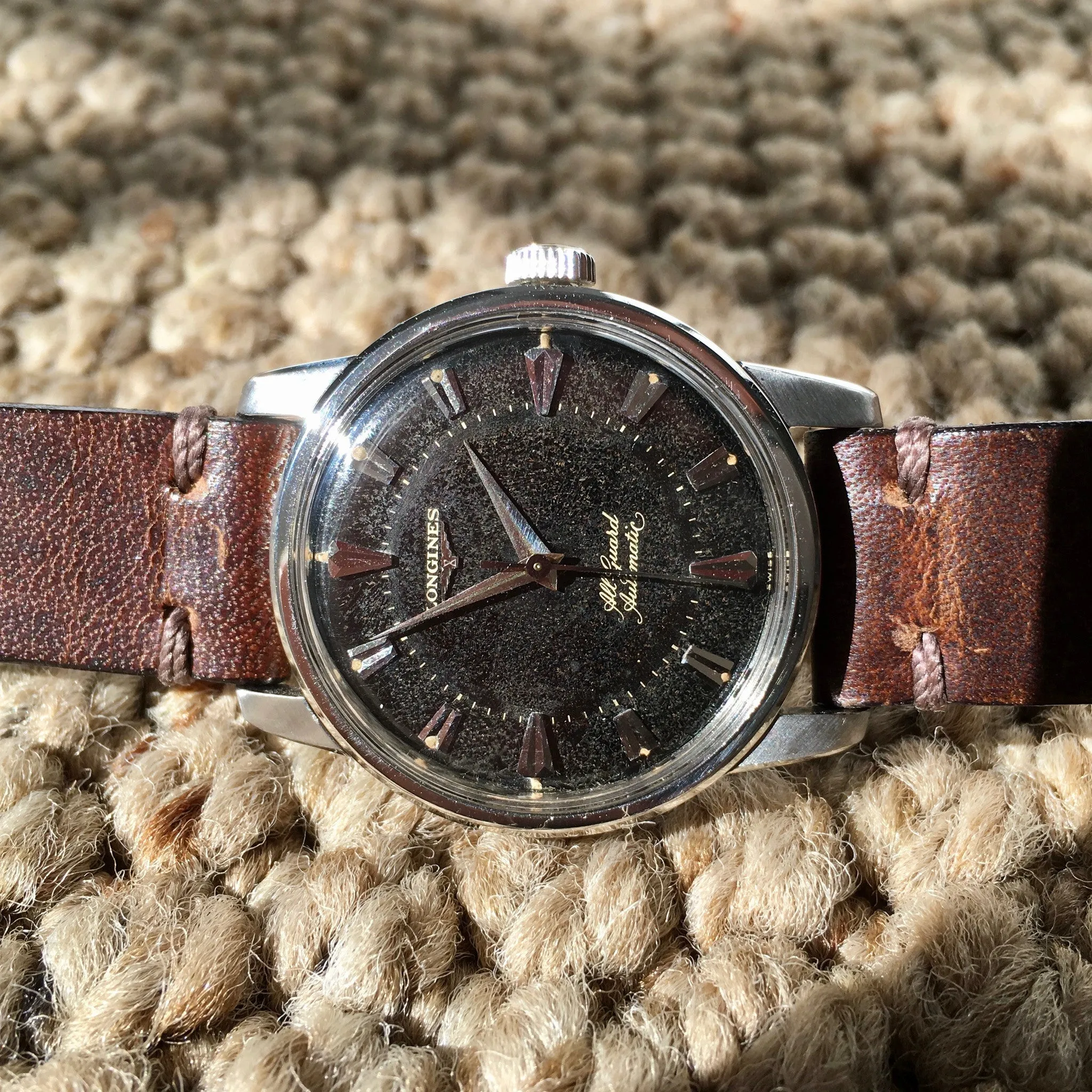 Vintage Longines All-Guard Automatic 9006-2 Gilt Black Cal. 19AS Steel Wristwatch